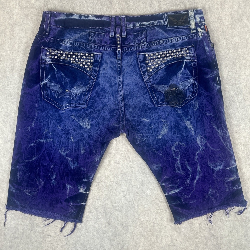 Robins Jean Shorts Mens Size‎ 42 Purple Tye Dye Cutoff Studded Rhinestones